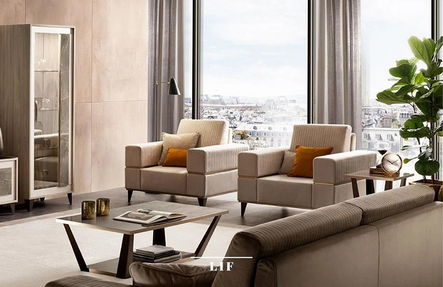 Ambra and Essenza Contemporary Living Rooms Embracing Warmth and Luxury