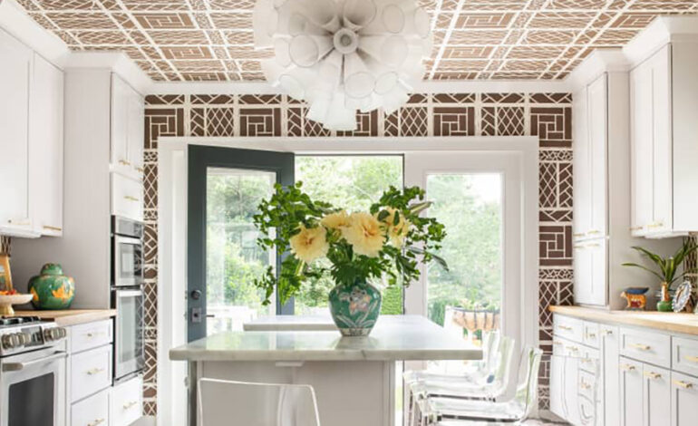 Elevating Small Spaces The Trend of Wallpapered Kitchen Ceilings