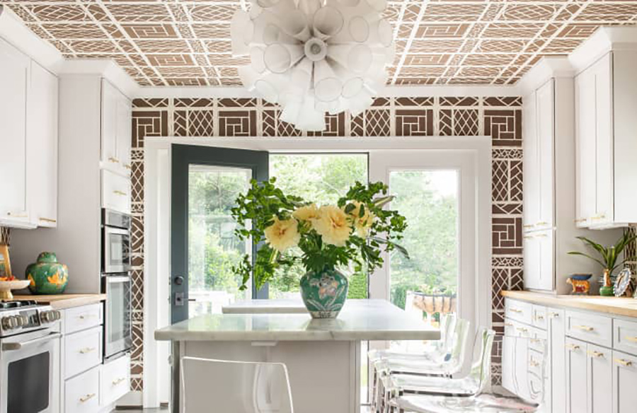 Elevating Small Spaces The Trend of Wallpapered Kitchen Ceilings